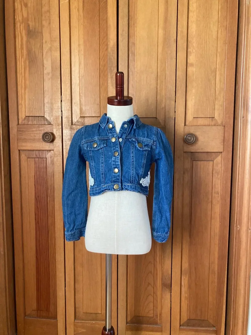 Little Lass Denim Jacket With Lace Applique, Size 6